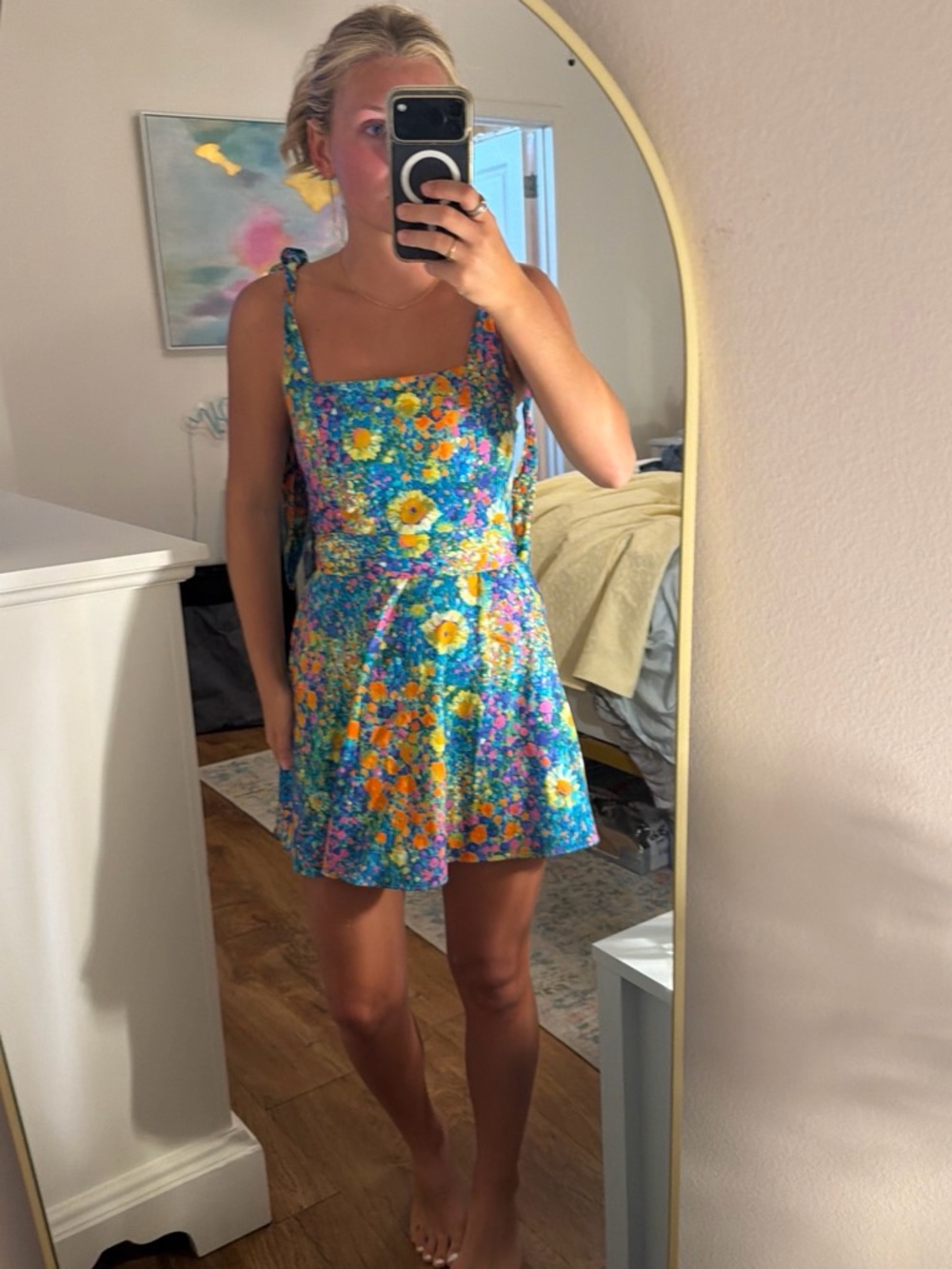 Show Me Your MuMu Blue Floral Tie-Shoulder Mini Dress